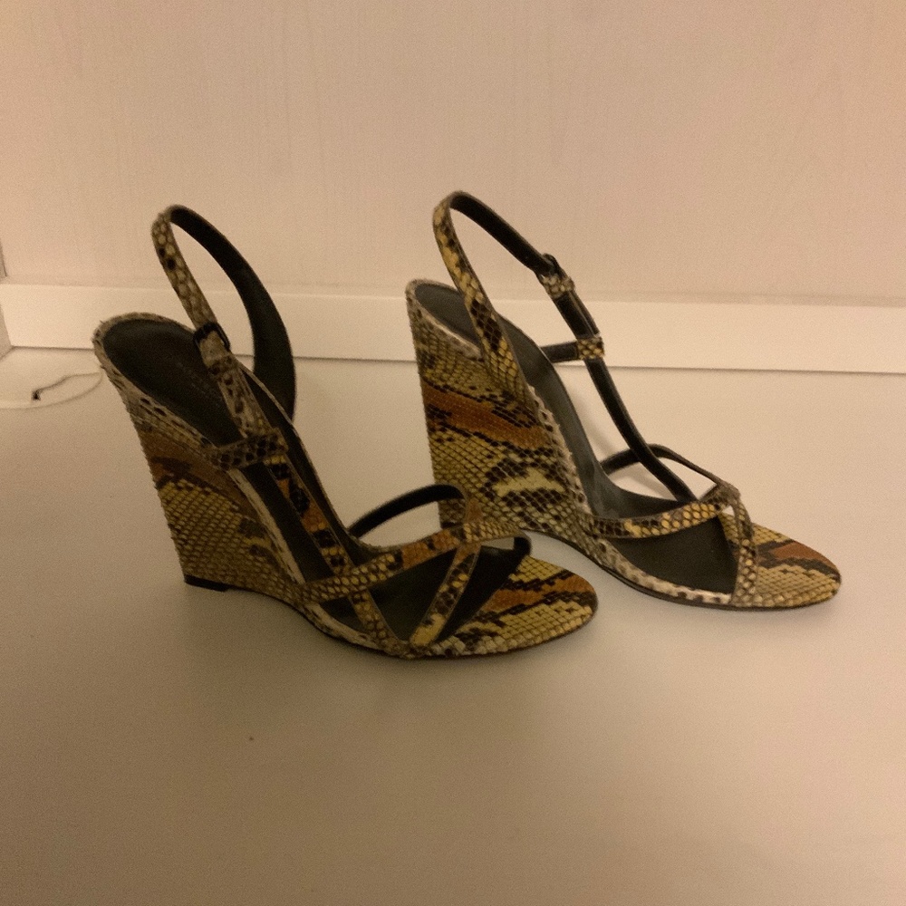 BOTTEGA VENETA Beige Python Leather Sandal Wedges, size 38.5